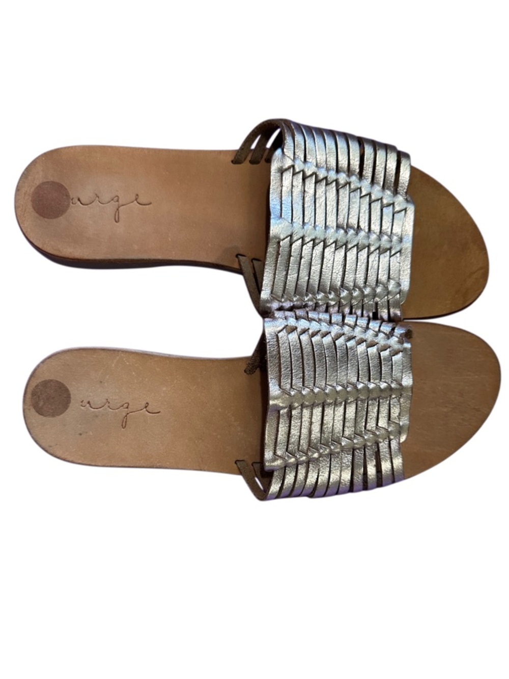 Urge EU 38 US 7.5/8 Metallic Woven Leather Slide Sandals Gold Bronze Boho